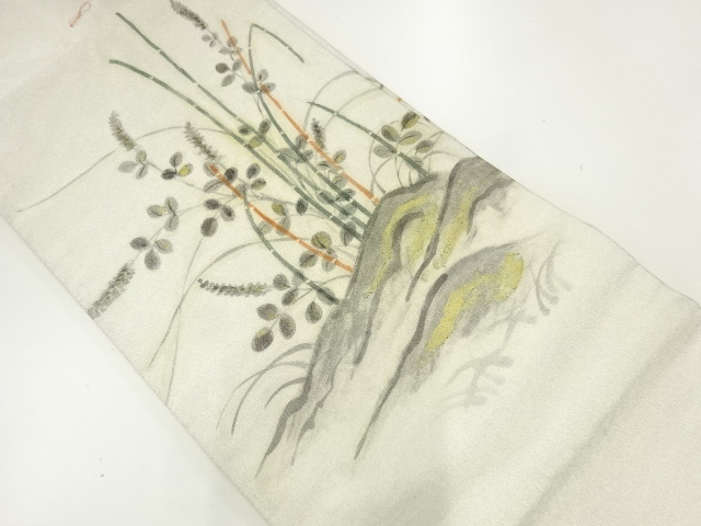 JAPANESE KIMONO / NAGOYA OBI / SILK / PLANTS & HAGI